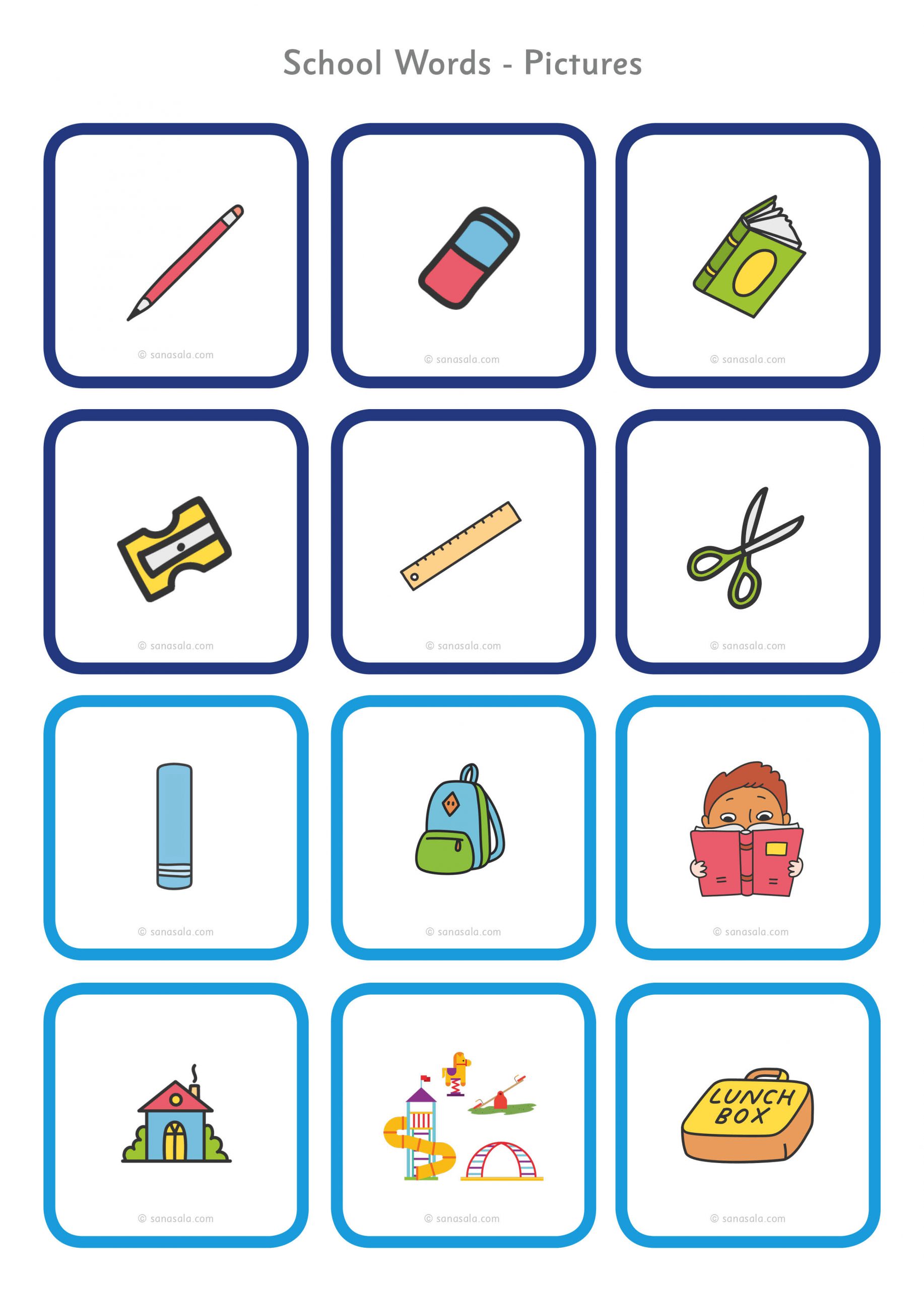 School Words - Cards | ESL/EFL Activities | Sanasala Learning